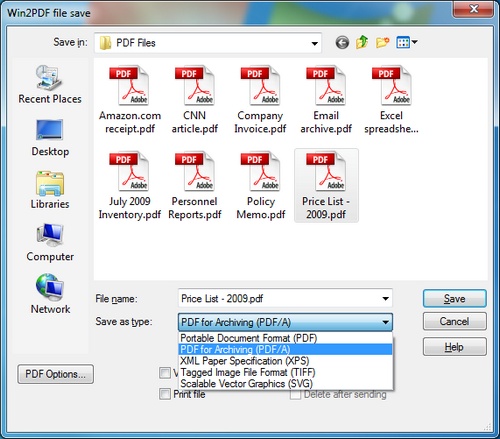 Win2PDF file save dialog